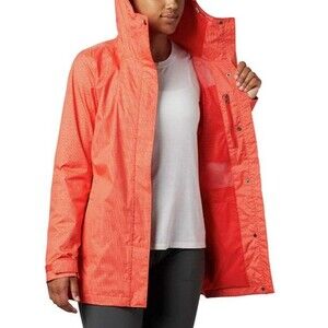 Columbia Red Omni Tech Hooded Waterproof Rain Jacket Womens Size M     K1053